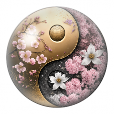 Cabochon en Verre Illustré Yin Yang Fleurs Roses et Or 12 à 25mm pour la Création de Bijoux Fantaisie - DIY
