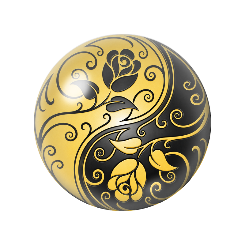Cabochon en Verre Illustré Yin Yang Roses Noires et Dorées 12 à 25mm