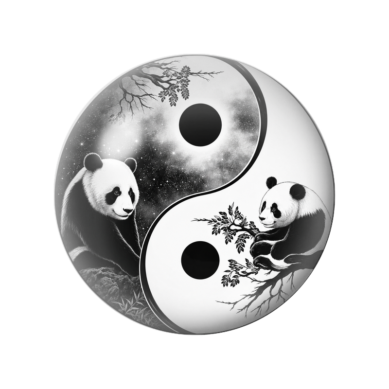 Cabochon en Verre Illustré Yin Yang Deux Pandas sous la Lune 12 à 25mm