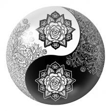 Cabochon en Verre Illustré Yin Yang Roses Mandala Noir et Blanc 12 à 25mm pour la Création de Bijoux Fantaisie - DIY