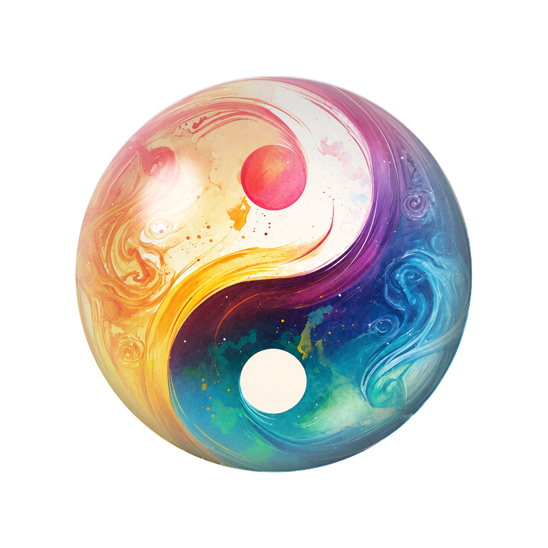 Cabochon en Verre Illustré Yin Yang Aquarelle Feu et Eau 12 à 25mm