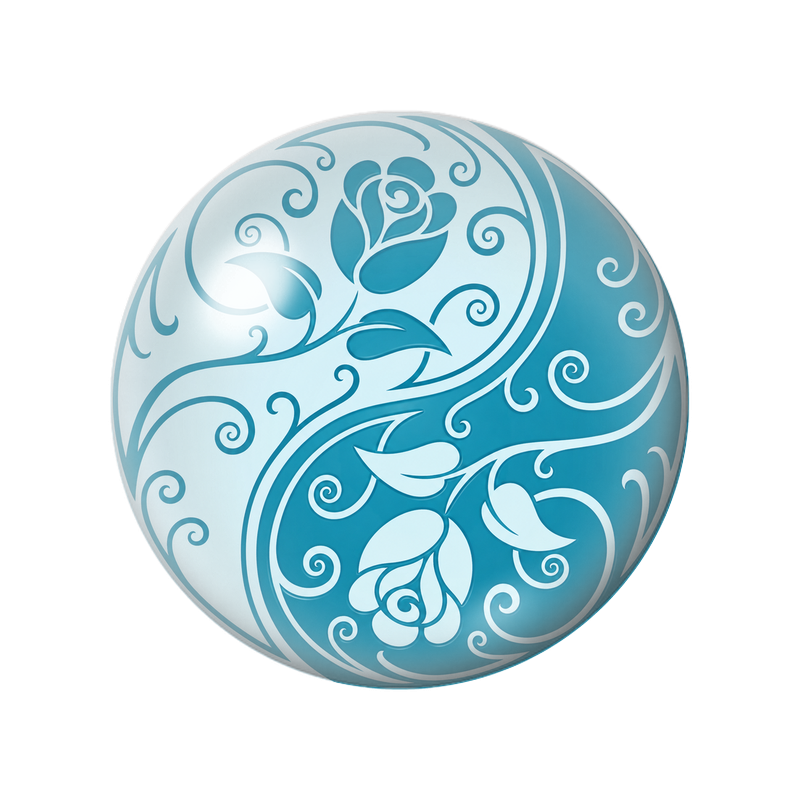 Cabochon en Verre Illustré Yin Yang Roses Turquoise 12 à 25mm