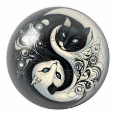 Cabochon en Verre Illustré Yin Yang Deux Chats Ornementaux 12 à 25mm pour la Création de Bijoux Fantaisie - DIY