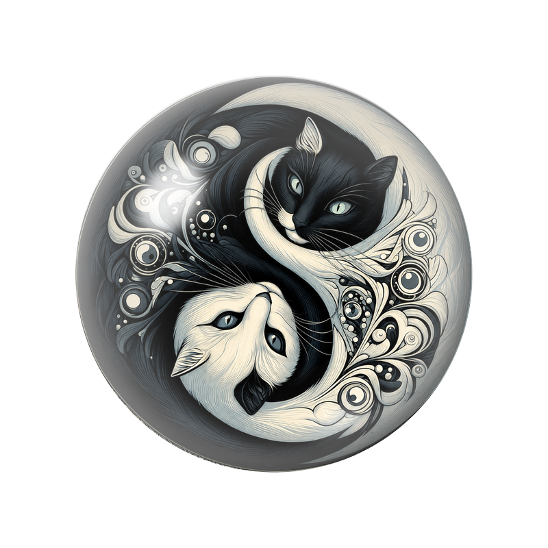 Cabochon en Verre Illustré Yin Yang Deux Chats Ornementaux 12 à 25mm