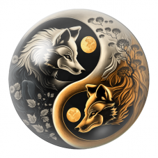 Cabochon en Verre Illustré Yin Yang Deux Loups sous les Lunes Dorées 12 à 25mm pour la Création de Bijoux Fantaisie - DIY