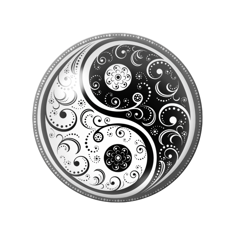 Cabochon en Verre Illustré Yin Yang Rosaces à Pois Noir et Blanc 12 à 25mm