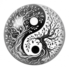 Cabochon en Verre Illustré Yin Yang Deux Arbres de Vie 12 à 25mm pour la Création de Bijoux Fantaisie - DIY