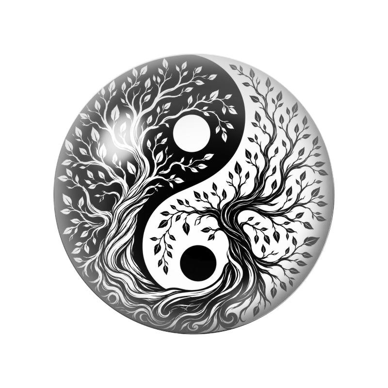 Cabochon en Verre Illustré Yin Yang Deux Arbres de Vie 12 à 25mm