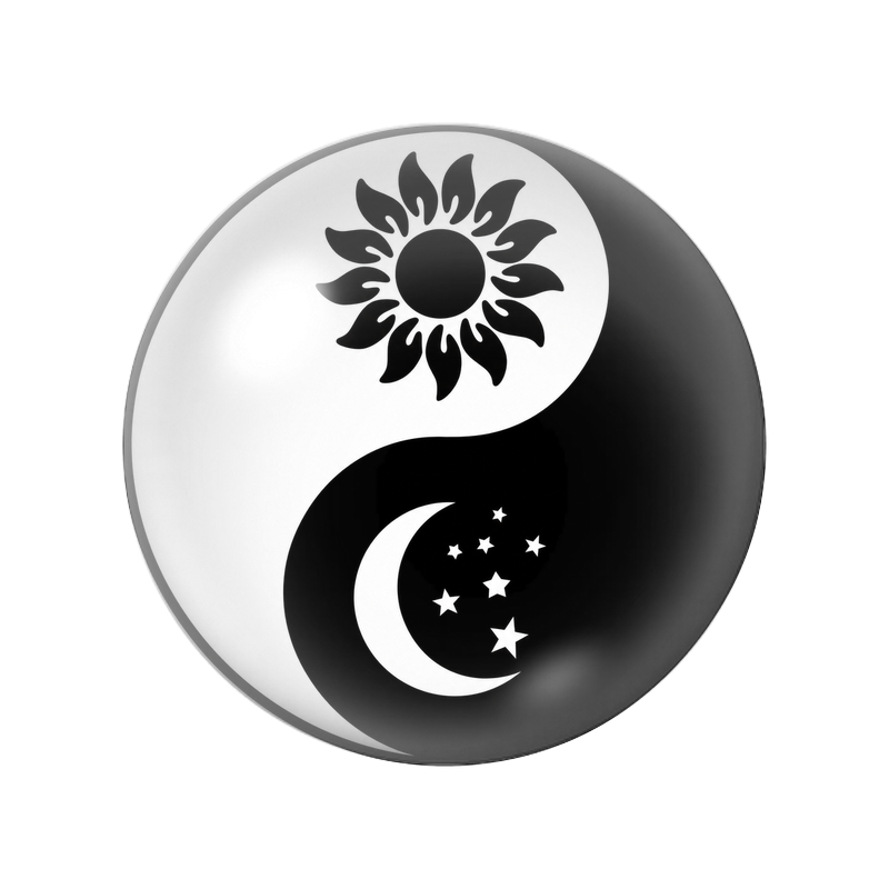 Cabochon en Verre Illustré Yin Yang Soleil et Lune Étoilée 12 à 25mm
