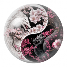 Cabochon en Verre Illustré Yin Yang Deux Dragons sous les Fleurs de Cerisier 12 à 25mm pour la Création de Bijoux Fantaisie -…