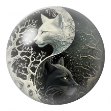 Cabochon en Verre Illustré Yin Yang Deux Chats sous les Étoiles 12 à 25mm pour la Création de Bijoux Fantaisie - DIY