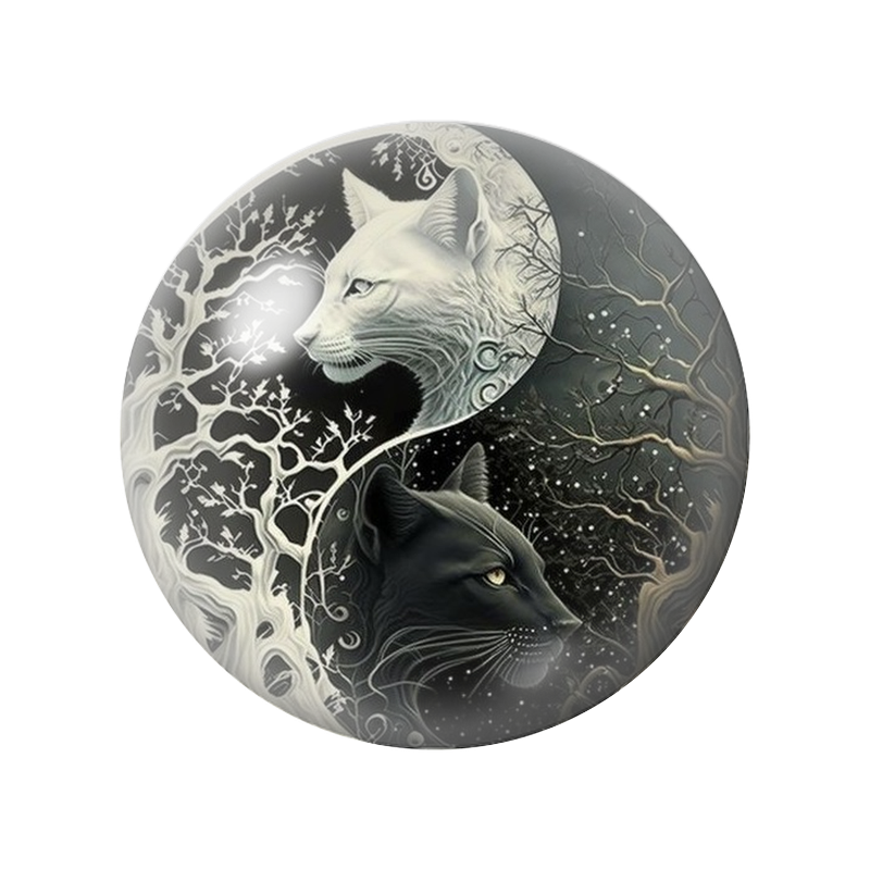 Cabochon en Verre Illustré Yin Yang Deux Chats sous les Étoiles 12 à 25mm
