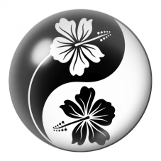 Cabochon en Verre Illustré Yin Yang Fleurs d'Hibiscus Noir et Blanc 12 à 25mm pour la Création de Bijoux Fantaisie - DIY