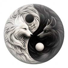 Cabochon en Verre Illustré Yin Yang Deux Loups Noir et Blanc 12 à 25mm pour la Création de Bijoux Fantaisie - DIY