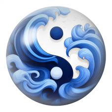 Cabochon en Verre Illustré Yin Yang Vagues Bleues 12 à 25mm pour la Création de Bijoux Fantaisie - DIY