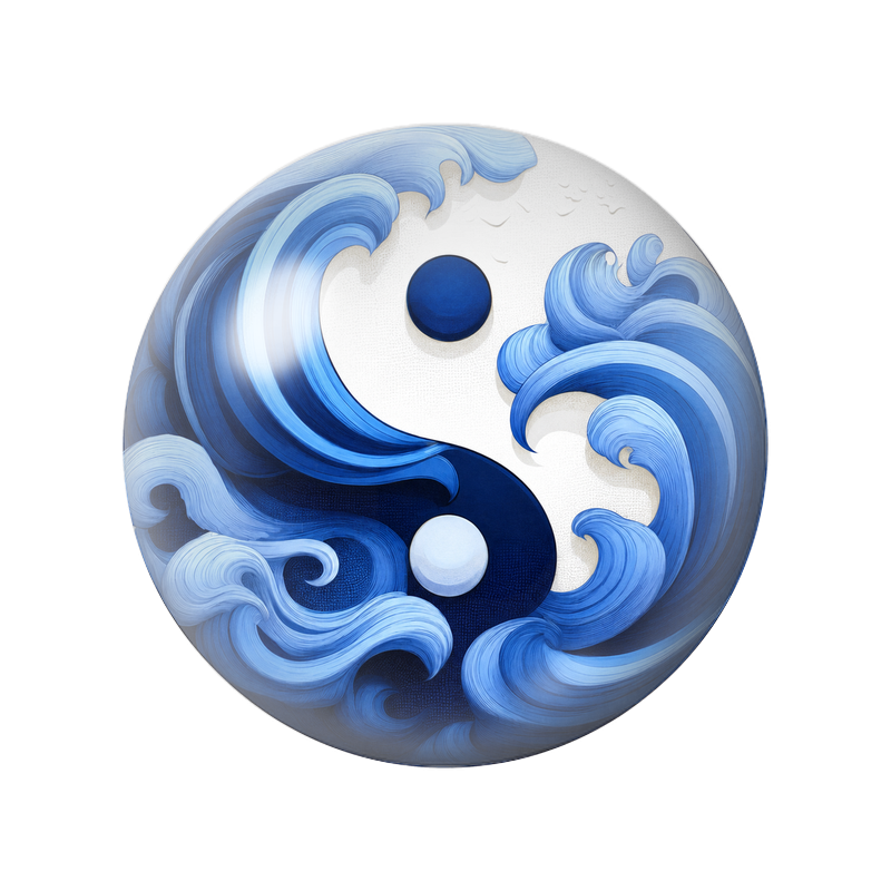 Cabochon en Verre Illustré Yin Yang Vagues Bleues 12 à 25mm