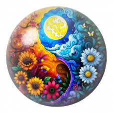 Cabochon en Verre Illustré Yin Yang Jardin du Jour et de la Nuit 12 à 25mm pour la Création de Bijoux Fantaisie - DIY