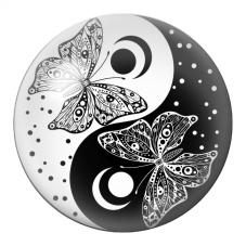 Cabochon en Verre Illustré Yin Yang Deux Papillons Ornementaux 12 à 25mm pour la Création de Bijoux Fantaisie - DIY