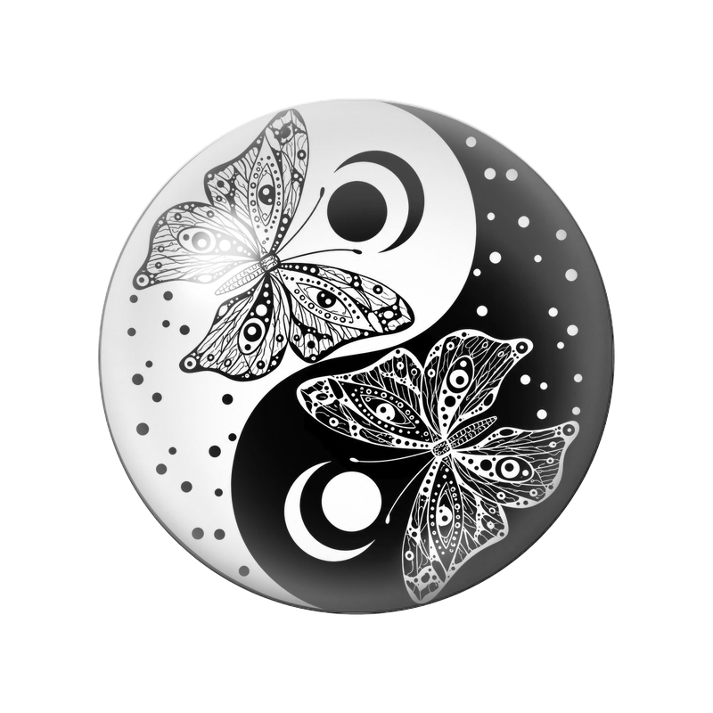 Cabochon en Verre Illustré Yin Yang Deux Papillons Ornementaux 12 à 25mm