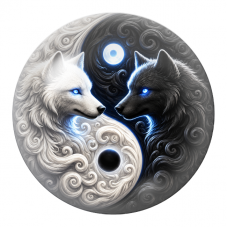Cabochon en Verre Illustré Yin Yang Deux Loups aux Yeux Bleus 12 à 25mm pour la Création de Bijoux Fantaisie - DIY