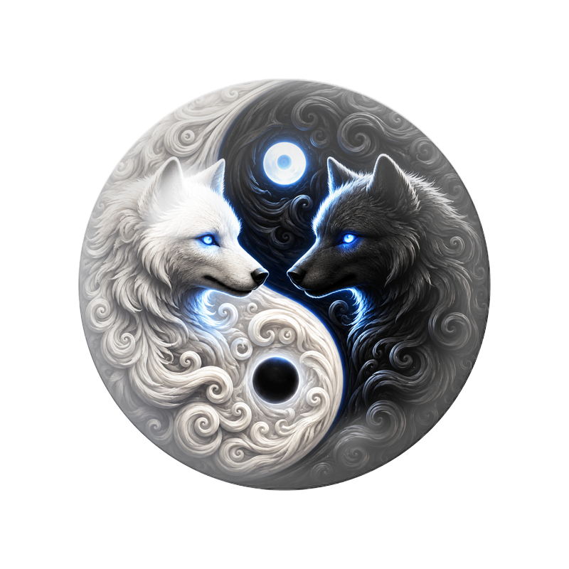 Cabochon en Verre Illustré Yin Yang Deux Loups aux Yeux Bleus 12 à 25mm