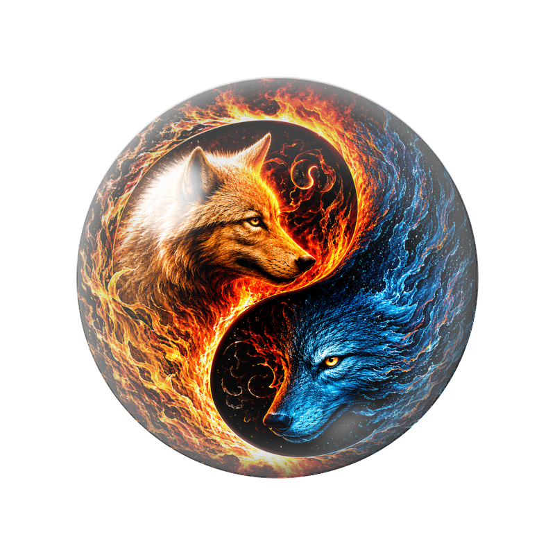 Cabochon en Verre Illustré Yin Yang Loups de Feu et d'Eau 12 à 25mm