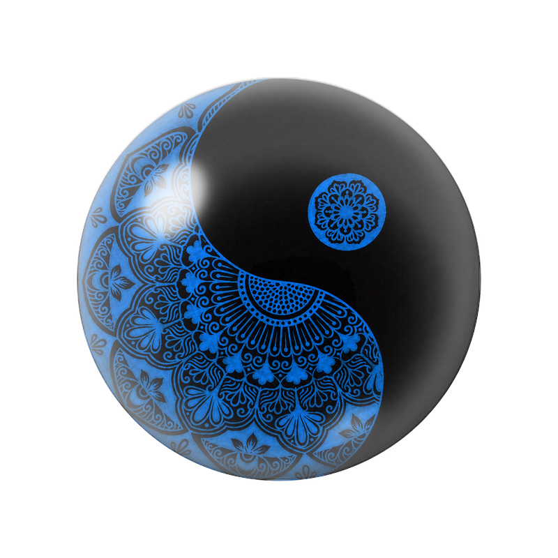 Cabochon en Verre Illustré Yin Yang Mandala Floral Bleu 12 à 25mm