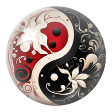 Cabochon en Verre Illustré Yin Yang Lys Rouges et Ivoire 12 à 25mm pour la Création de Bijoux Fantaisie - DIY