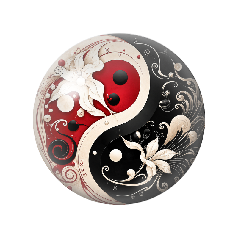 Cabochon en Verre Illustré Yin Yang Lys Rouges et Ivoire 12 à 25mm