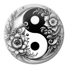 Cabochon en Verre Illustré Yin Yang Grandes Fleurs Gravées 12 à 25mm pour la Création de Bijoux Fantaisie - DIY