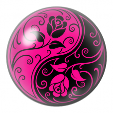Cabochon en Verre Illustré Yin Yang Roses Fuchsia et Noires 12 à 25mm pour la Création de Bijoux Fantaisie - DIY