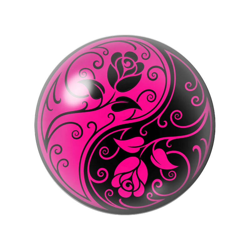 Cabochon en Verre Illustré Yin Yang Roses Fuchsia et Noires 12 à 25mm