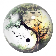Cabochon en Verre Illustré Yin Yang Arbre et Envol d'Oiseaux 12 à 25mm pour la Création de Bijoux Fantaisie - DIY