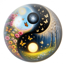 Cabochon en Verre Illustré Yin Yang Jardin du Soleil et Forêt de Lune 12 à 25mm pour la Création de Bijoux Fantaisie - DIY