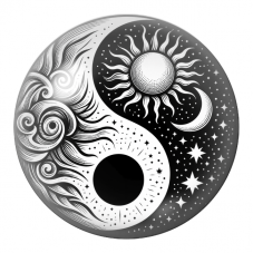 Cabochon en Verre Illustré Yin Yang Soleil Lune et Étoiles Noir et Blanc 12 à 25mm pour la Création de Bijoux Fantaisie - DIY