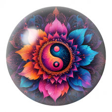 Cabochon en Verre Illustré Yin Yang Lotus Cosmique Multicolore 12 à 25mm pour la Création de Bijoux Fantaisie - DIY