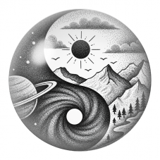 Cabochon en Verre Illustré Yin Yang Montagnes et Galaxie Noir et Blanc 12 à 25mm pour la Création de Bijoux Fantaisie - DIY