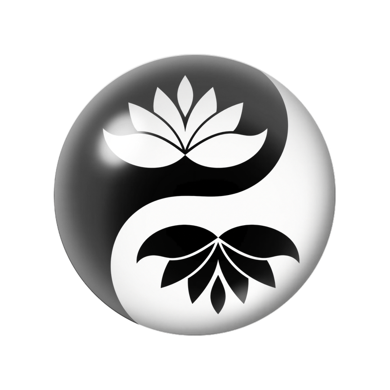 Cabochon en Verre Illustré Yin Yang Deux Lotus Noir et Blanc 12 à 25mm