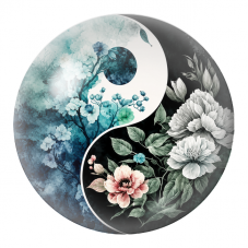 Cabochon en Verre Illustré Yin Yang Fleurs Bleues et Blanches 12 à 25mm pour la Création de Bijoux Fantaisie - DIY