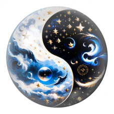 Cabochon en Verre Illustré Yin Yang Vagues Célestes et Étoiles Dorées 12 à 25mm pour la Création de Bijoux Fantaisie - DIY