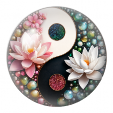 Cabochon en Verre Illustré Yin Yang Lotus et Perles Colorées 12 à 25mm pour la Création de Bijoux Fantaisie - DIY
