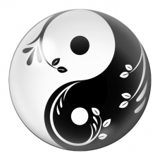 Cabochon en Verre Illustré Yin Yang Feuillages Noir et Blanc 12 à 25mm pour la Création de Bijoux Fantaisie - DIY