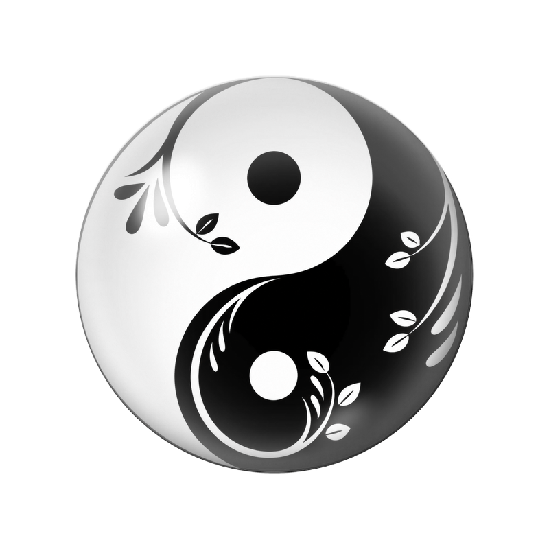 Cabochon en Verre Illustré Yin Yang Feuillages Noir et Blanc 12 à 25mm