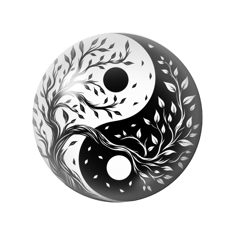 Cabochon en Verre Illustré Yin Yang Arbre de Vie Noir et Blanc 12 à 25mm