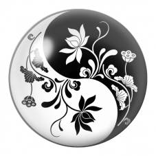 Cabochon en Verre Illustré Yin Yang Fleurs et Volutes Noir et Blanc 12 à 25mm pour la Création de Bijoux Fantaisie - DIY
