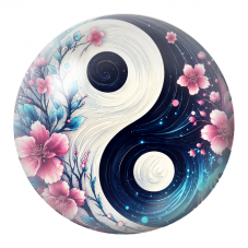 Cabochon en Verre Illustré Yin Yang Fleurs de Cerisier Bleues et Roses 12 à 25mm pour la Création de Bijoux Fantaisie - DIY