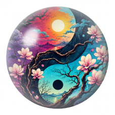 Cabochon en Verre Illustré Yin Yang Paysages aux Magnolias 12 à 25mm pour la Création de Bijoux Fantaisie - DIY