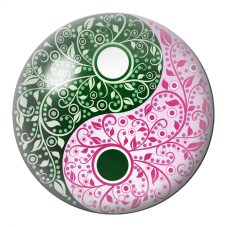 Cabochon en Verre Illustré Yin Yang Volutes Vertes et Roses 12 à 25mm pour la Création de Bijoux Fantaisie - DIY