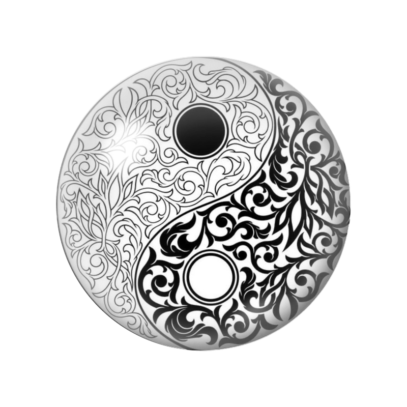 Cabochon en Verre Illustré Yin Yang Arabesques Noir et Blanc 12 à 25mm