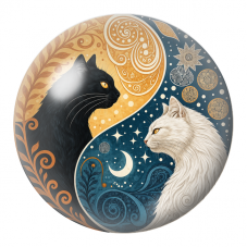Cabochon en Verre Illustré Yin Yang Deux Chats du Soleil et de la Lune 12 à 25mm pour la Création de Bijoux Fantaisie - DIY